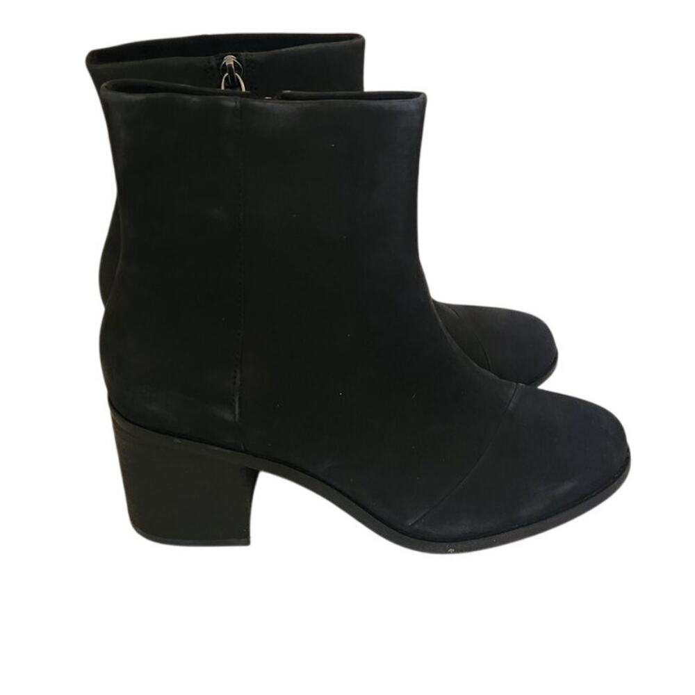 New Toms Evelyn Suede Heeled Boot Black 11